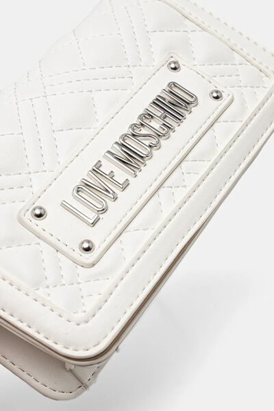 White Quilted Crossbody Bag with Logo Accents