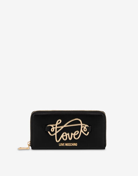 Black Logo Detail Wallet with Zip Closure