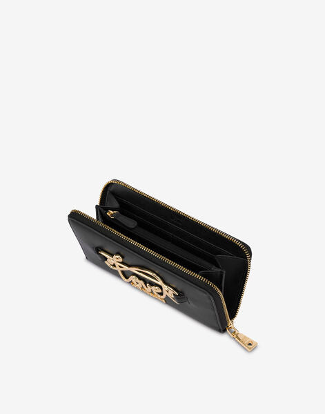 Black Logo Detail Wallet with Zip Closure