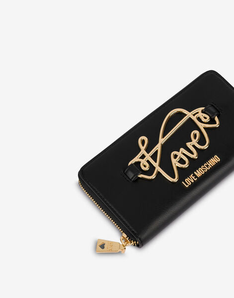 Black Logo Detail Wallet with Zip Closure