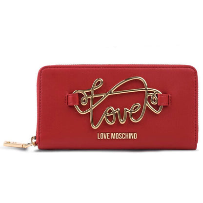 Red Faux Leather Wallet with Gold Love Design
