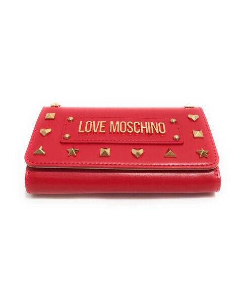 Red Glossy Embellished Wallet with Stud Detail
