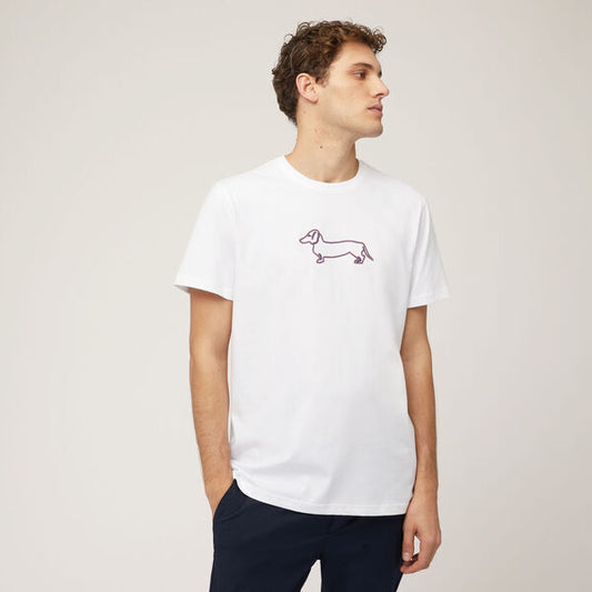 White Cotton T-Shirt with Dog Outline
