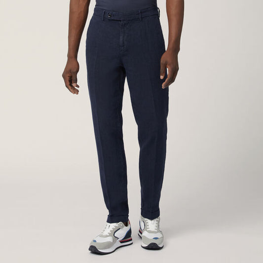 Navy Textured Trousers with Tailored Fit