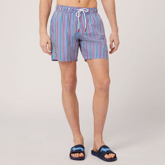 Multicolor Striped Swim Shorts with Drawstring