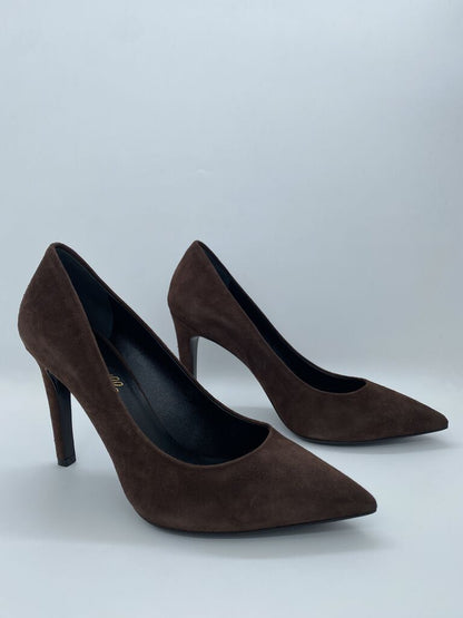 Brown Suede Pointed-Toe Heels