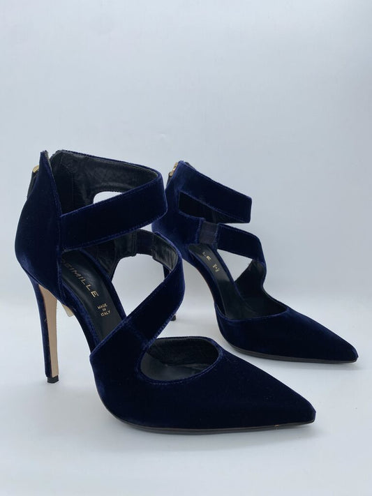 Navy Velvet Pumps with Crisscross Straps