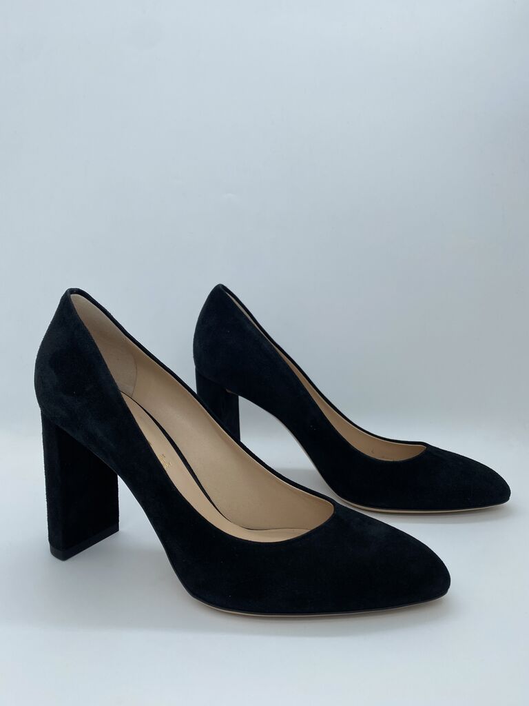Black Suede Block Heel Pumps
