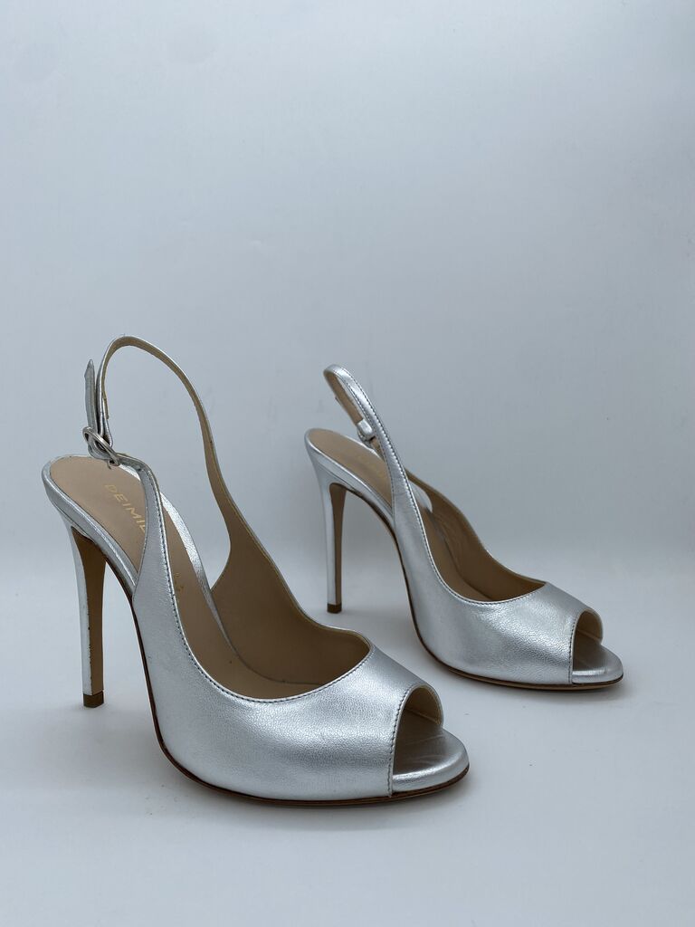 Silver Metallic Peep-Toe Slingback Heels