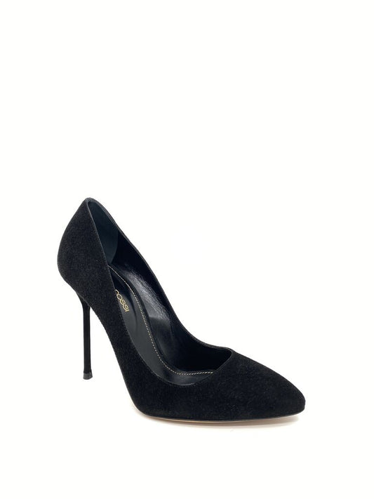 Black Felt Stiletto Heel Pump