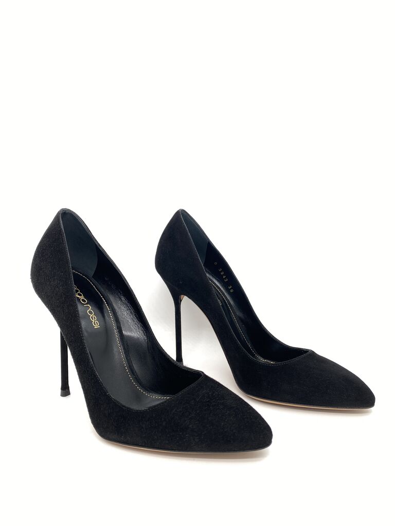 Black Felt Stiletto Heel Pump