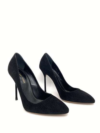 Black Felt Stiletto Heel Pump