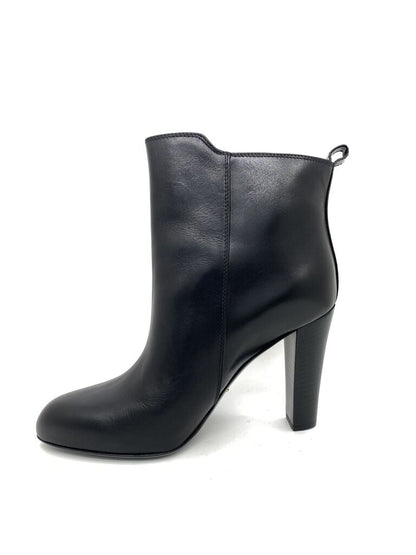 Black Leather Ankle Boots with Buckle Accent