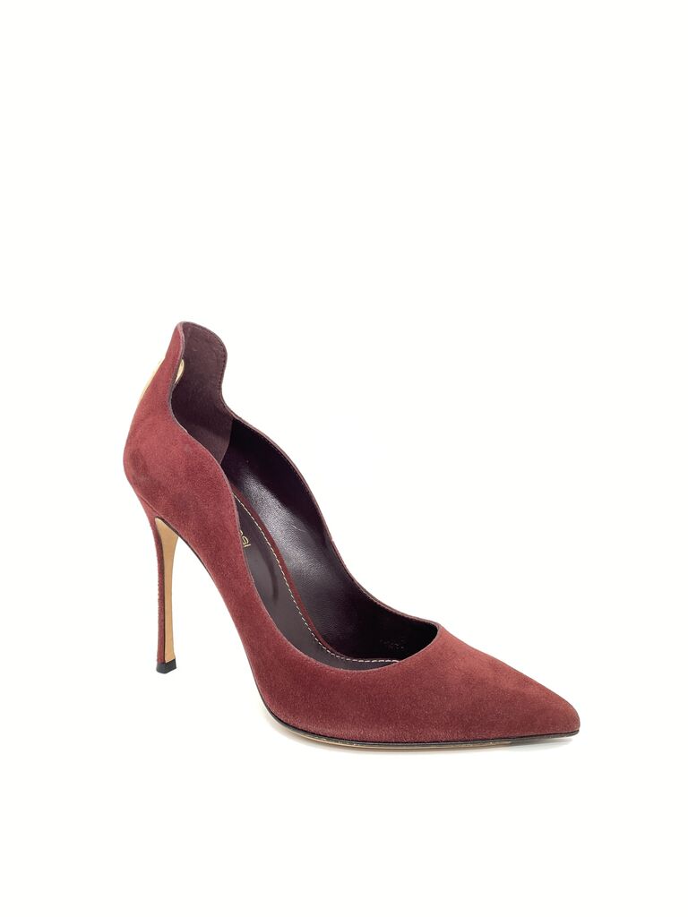 Burgundy Suede Stiletto Heels with Pointed Toe