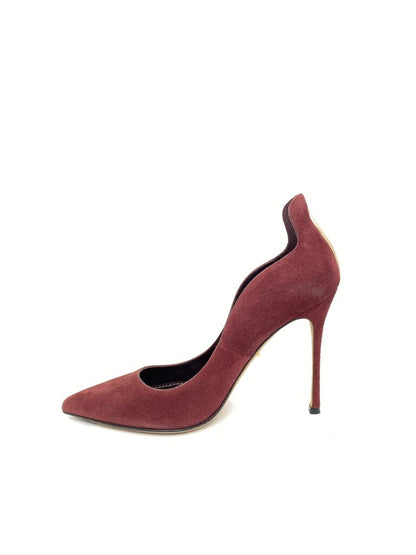 Burgundy Suede Stiletto Heels with Pointed Toe