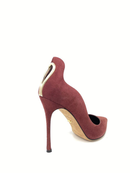 Burgundy Suede Stiletto Heels with Pointed Toe