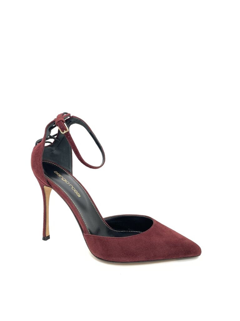 Burgundy Suede Ankle Strap Stiletto Heel