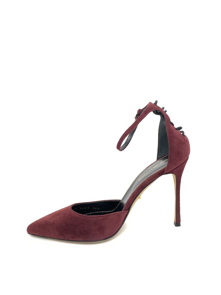 Burgundy Suede Ankle Strap Stiletto Heel