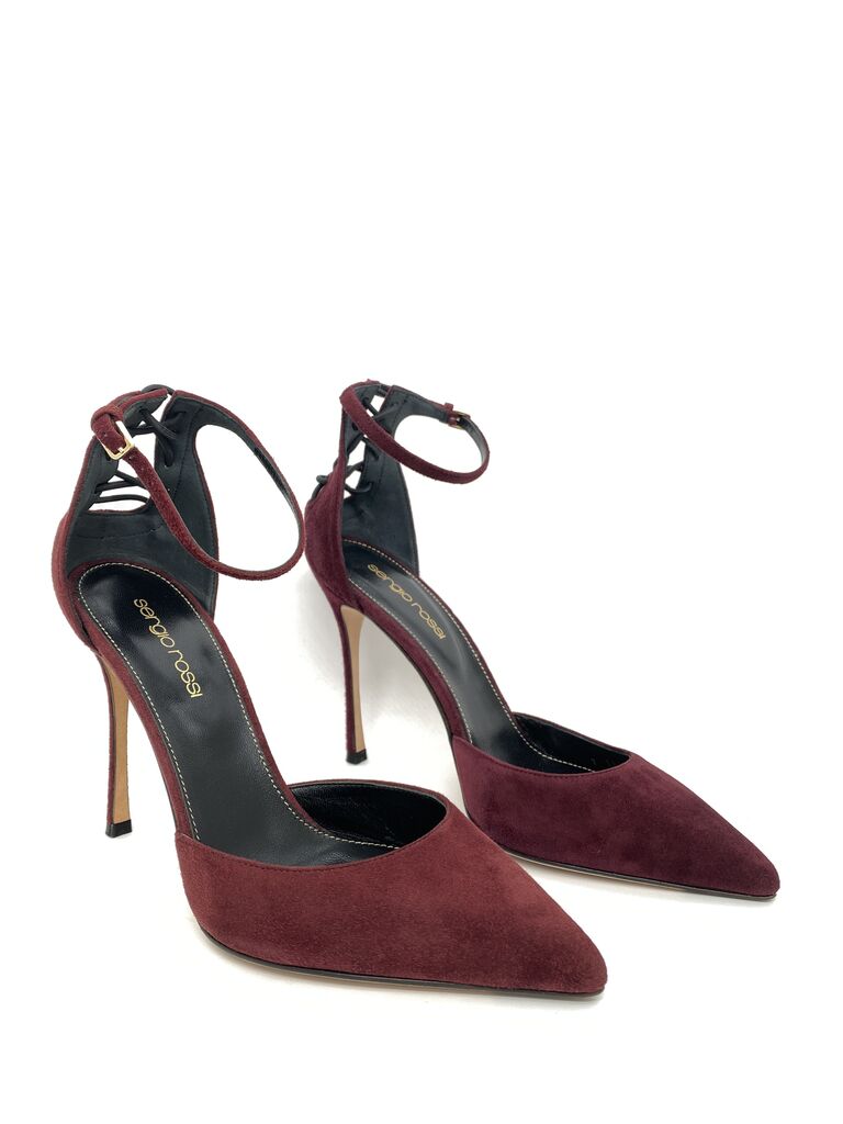 Burgundy Suede Ankle Strap Stiletto Heel