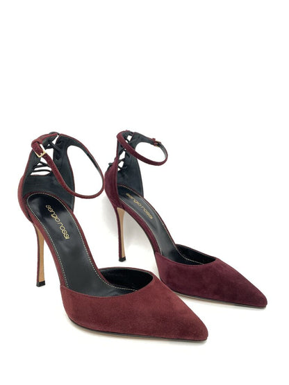 Burgundy Suede Ankle Strap Stiletto Heel