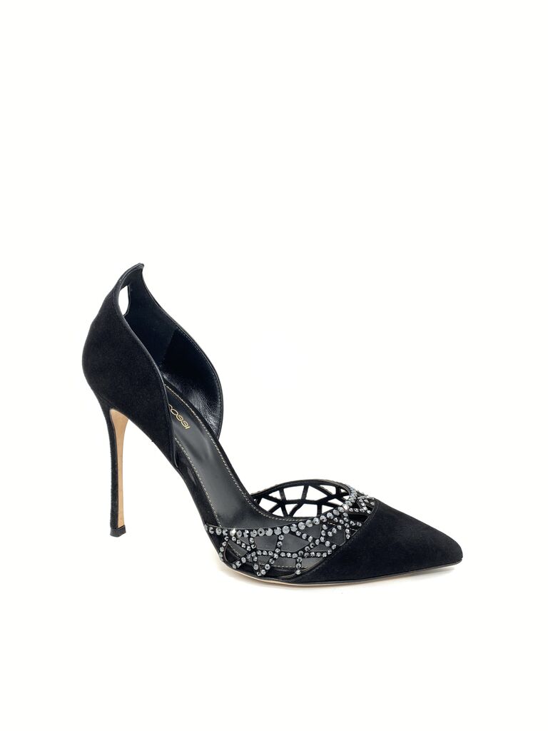 Black Embellished Pointed Heels with Cutout Detail