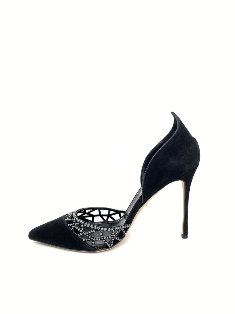 Black Embellished Pointed Heels with Cutout Detail