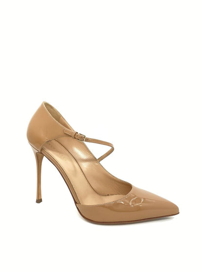 Nude Patent Leather Pointed Heels with Strap Detail