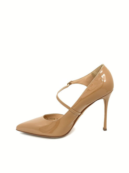 Nude Patent Leather Pointed Heels with Strap Detail