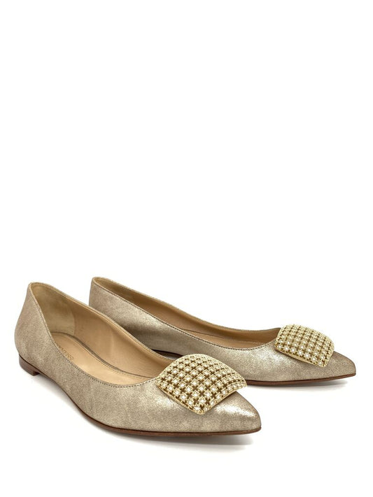 Gold Textured Flats with Rhinestone Embellishment