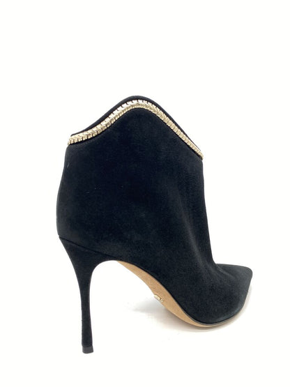 Black Suede Ankle Boots with Gold Chain Detail
