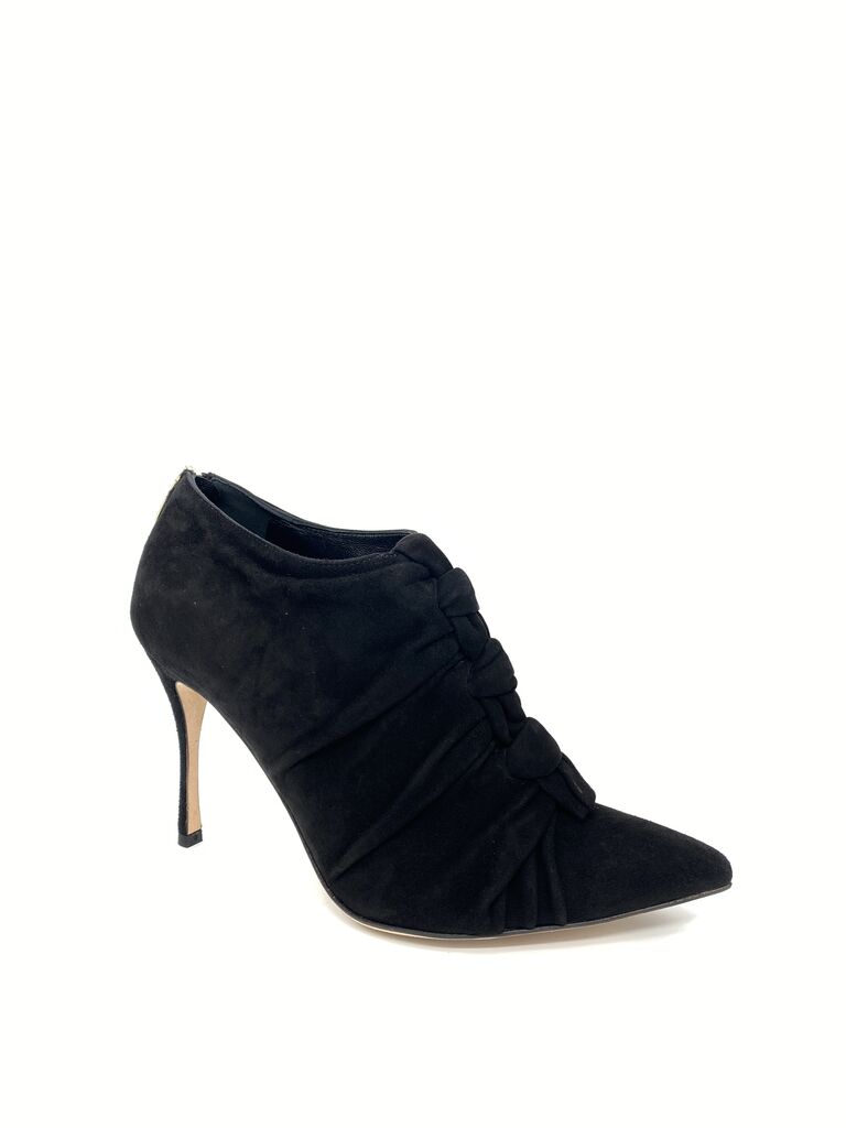 Black Suede Ankle Bootie with Bow Detail
