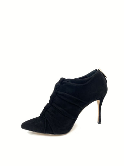 Black Suede Ankle Bootie with Bow Detail