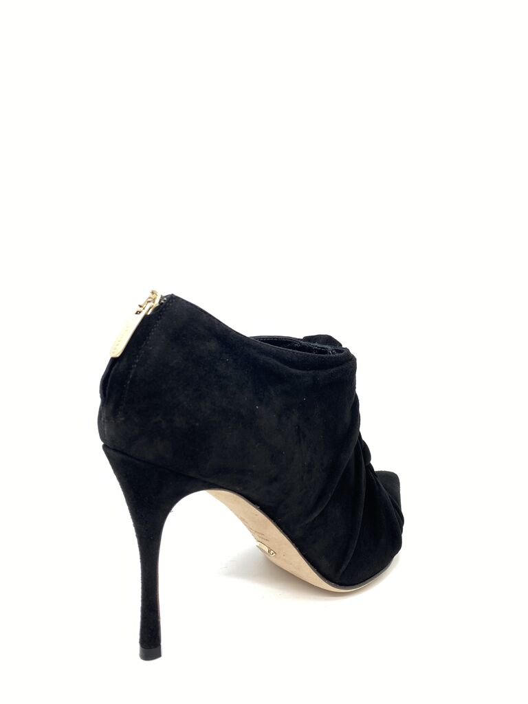 Black Suede Ankle Bootie with Bow Detail