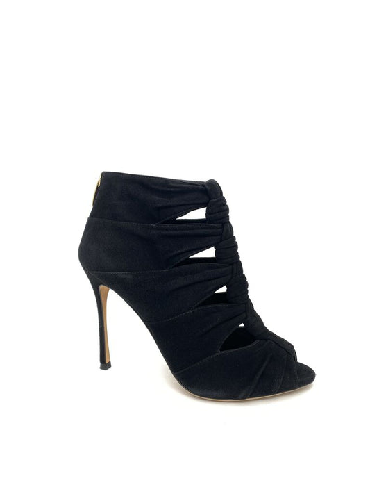 Black Suede Ankle Bootie with Knotted Design