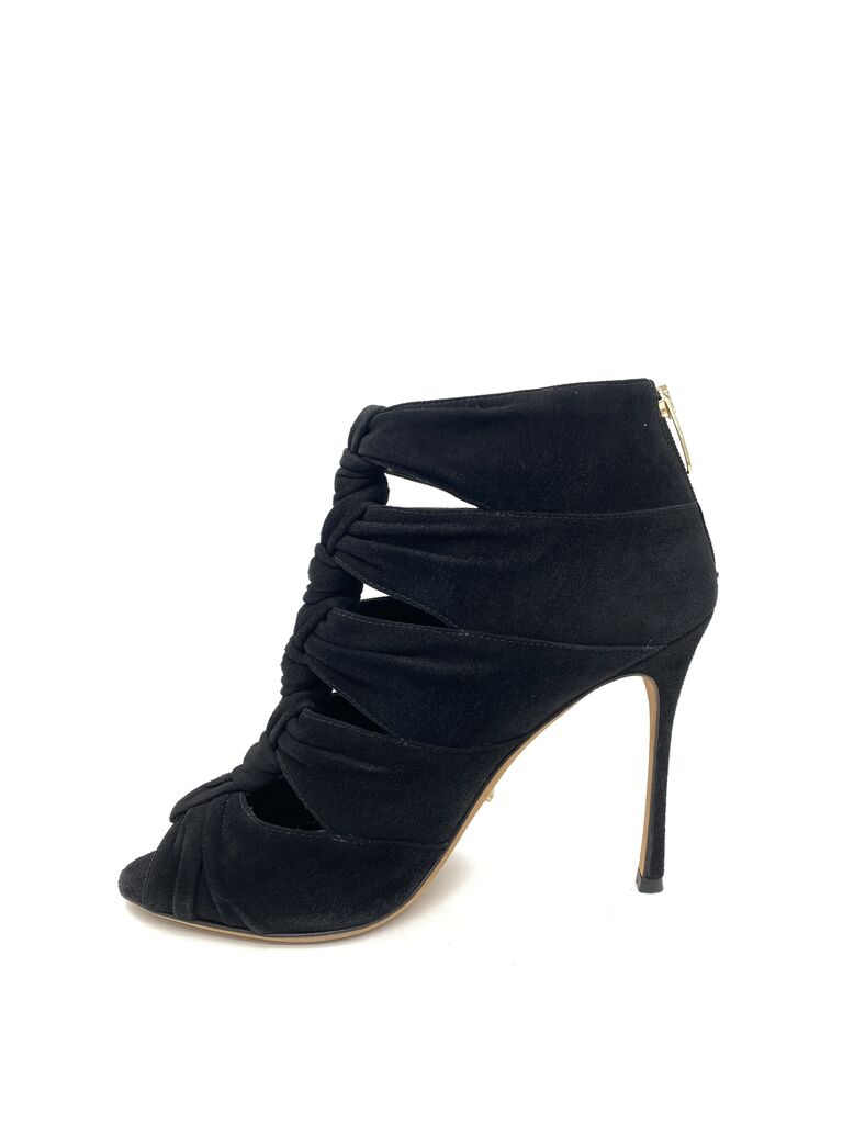 Black Suede Ankle Bootie with Knotted Design