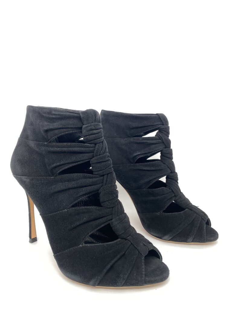 Black Suede Ankle Bootie with Knotted Design