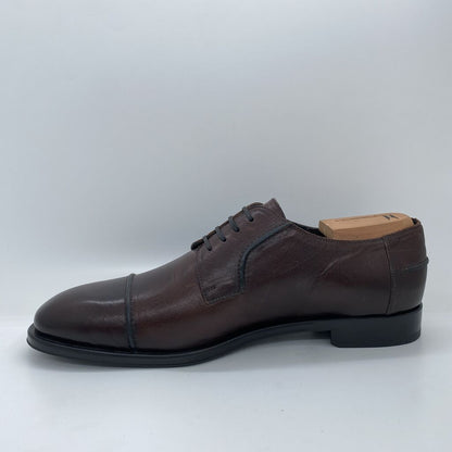 Brown Leather Oxford Shoe with Cap Toe