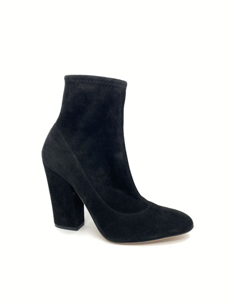 Black Suede Block Heel Ankle Boot