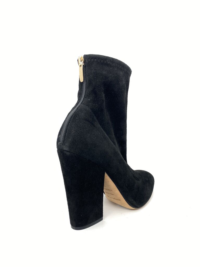Black Suede Block Heel Ankle Boot
