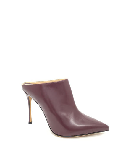 Burgundy Glossy Leather Mule with Stiletto Heel