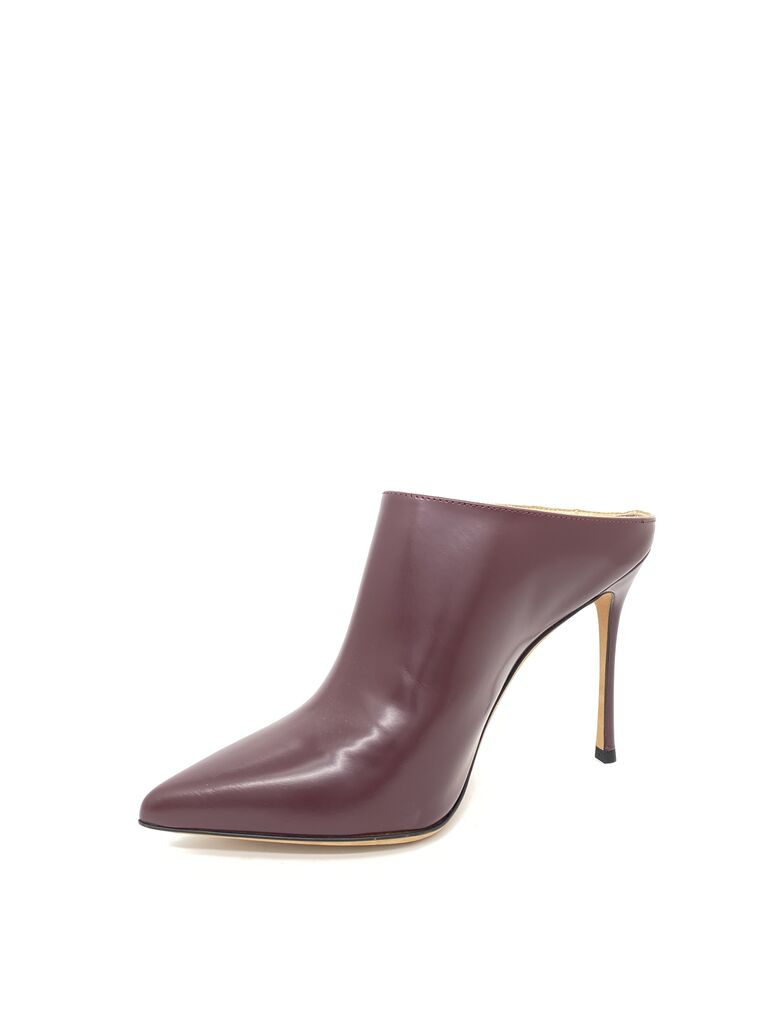Burgundy Glossy Leather Mule with Stiletto Heel