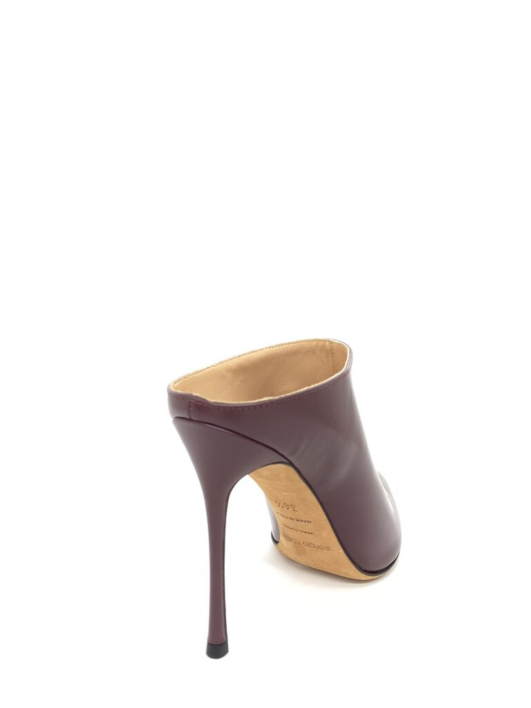Burgundy Glossy Leather Mule with Stiletto Heel