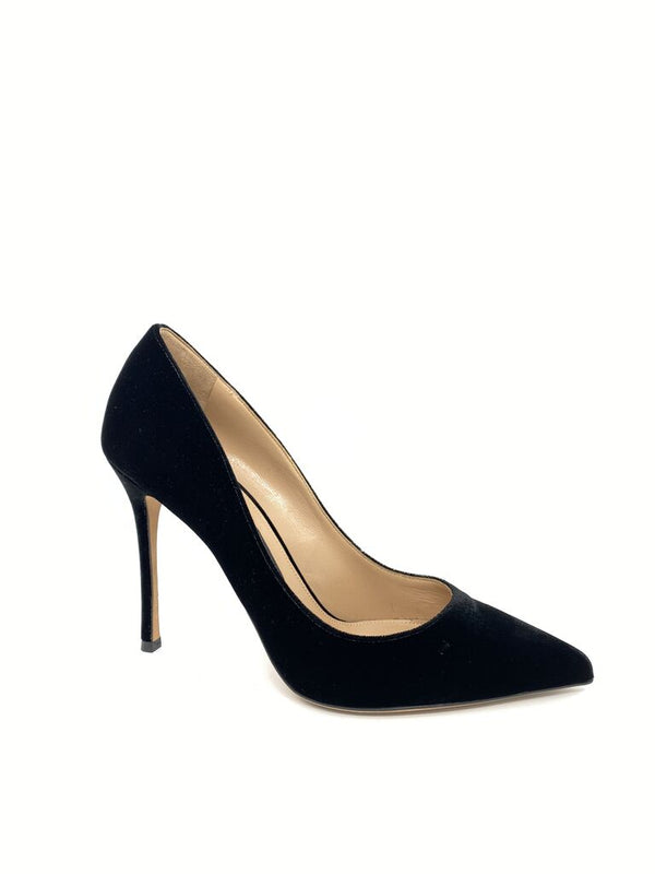Black Velvet Stiletto Heel Pointed Toe Pump
