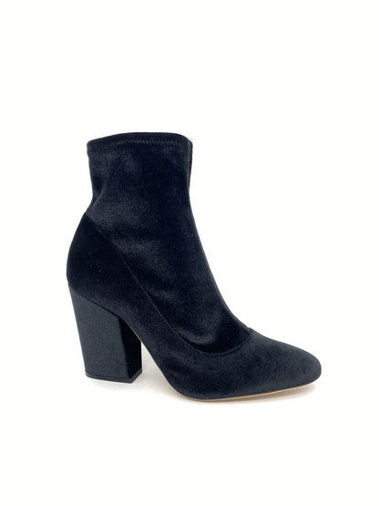 Black Velvet Ankle Boot with Block Heel
