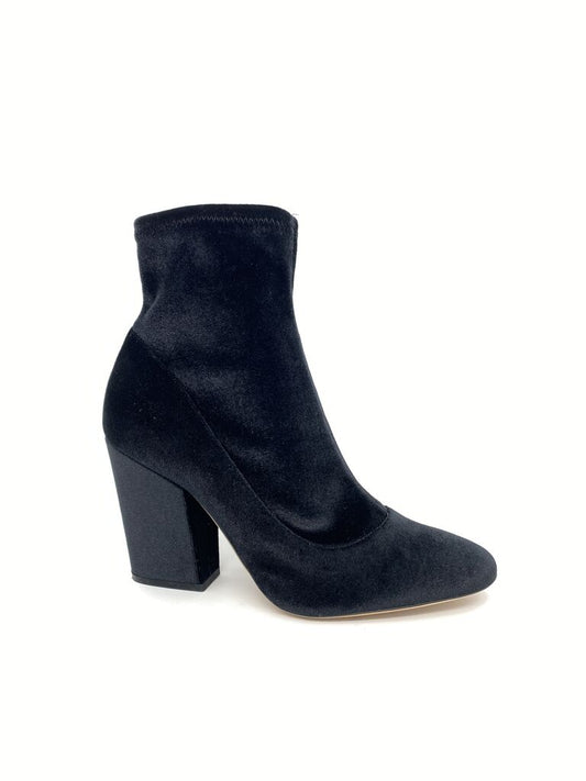 Black Velvet Ankle Boot with Block Heel