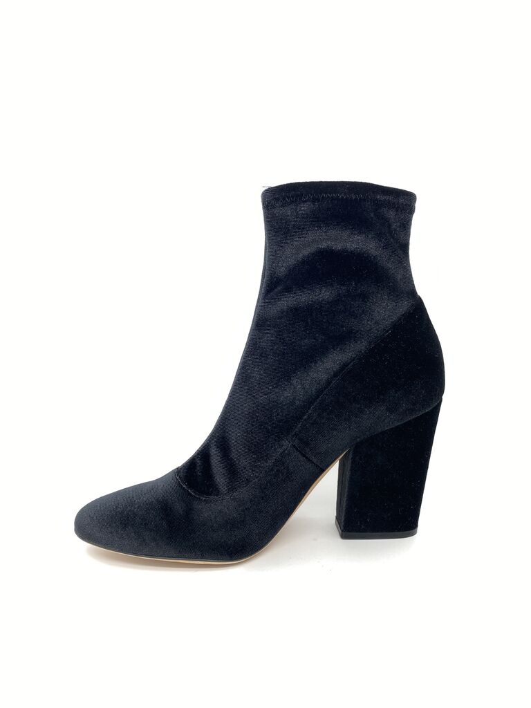 Black Velvet Ankle Boot with Block Heel