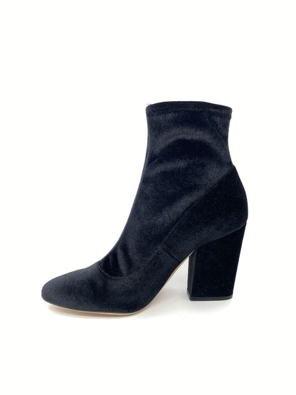 Black Velvet Ankle Boot with Block Heel