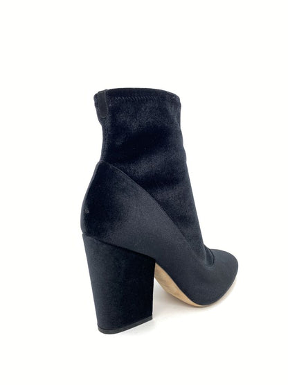Black Velvet Ankle Boot with Block Heel