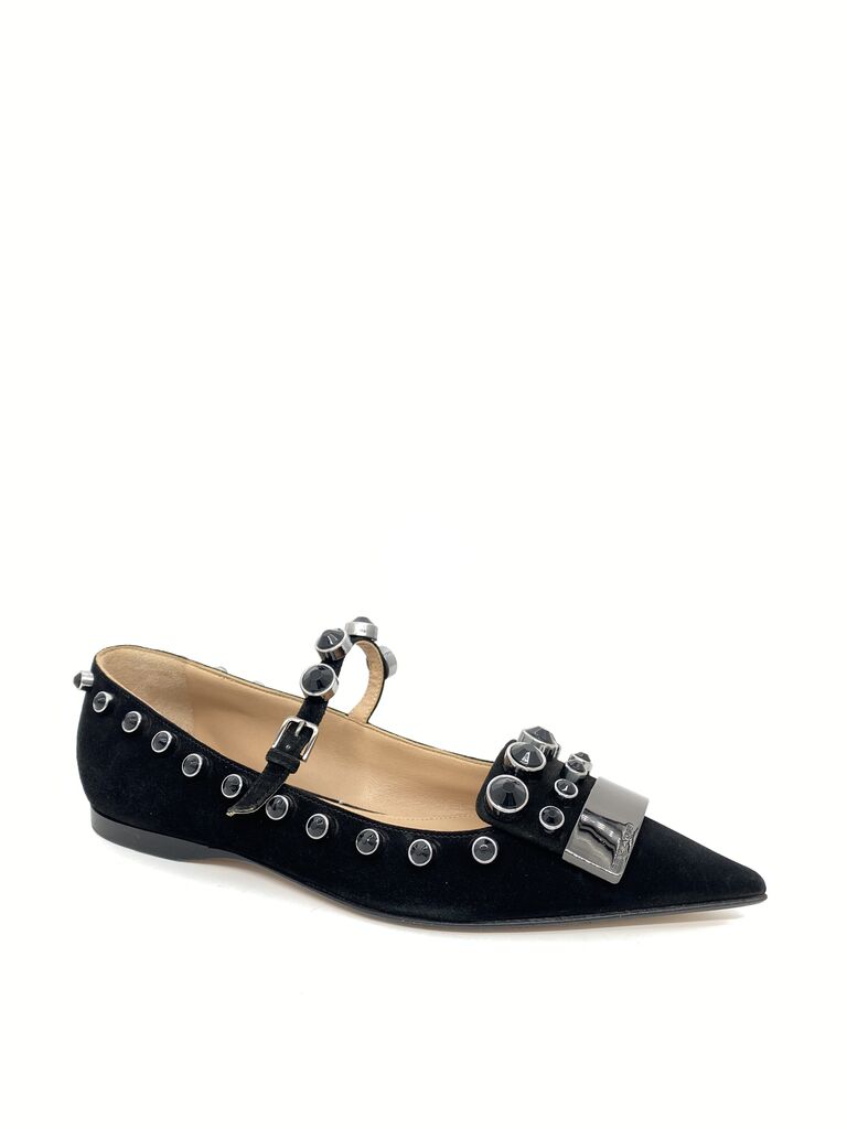 Black Velvet Studded Mary Jane Flats