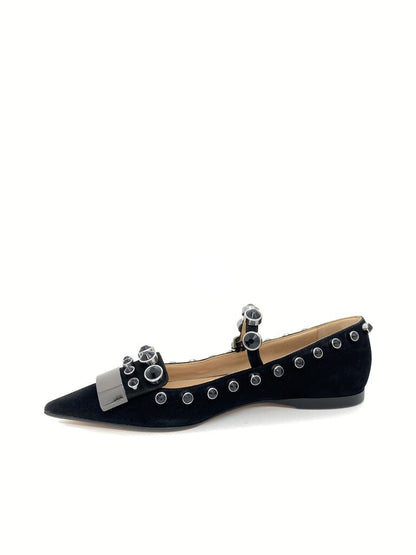 Black Velvet Studded Mary Jane Flats